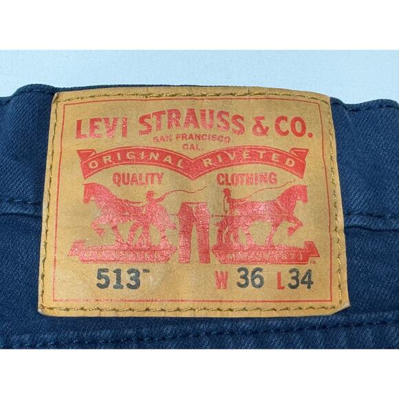 Levi's 513 Men's Slim Straight Leg Navy Blue Denim Jeans - Size 36x34 - Picture 5 of 7